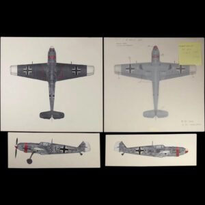 Original Set Of 4 Airfix Model 12002 Artwork 1/24 Messerschmitt BF 109E By R.L.Ward Airfix