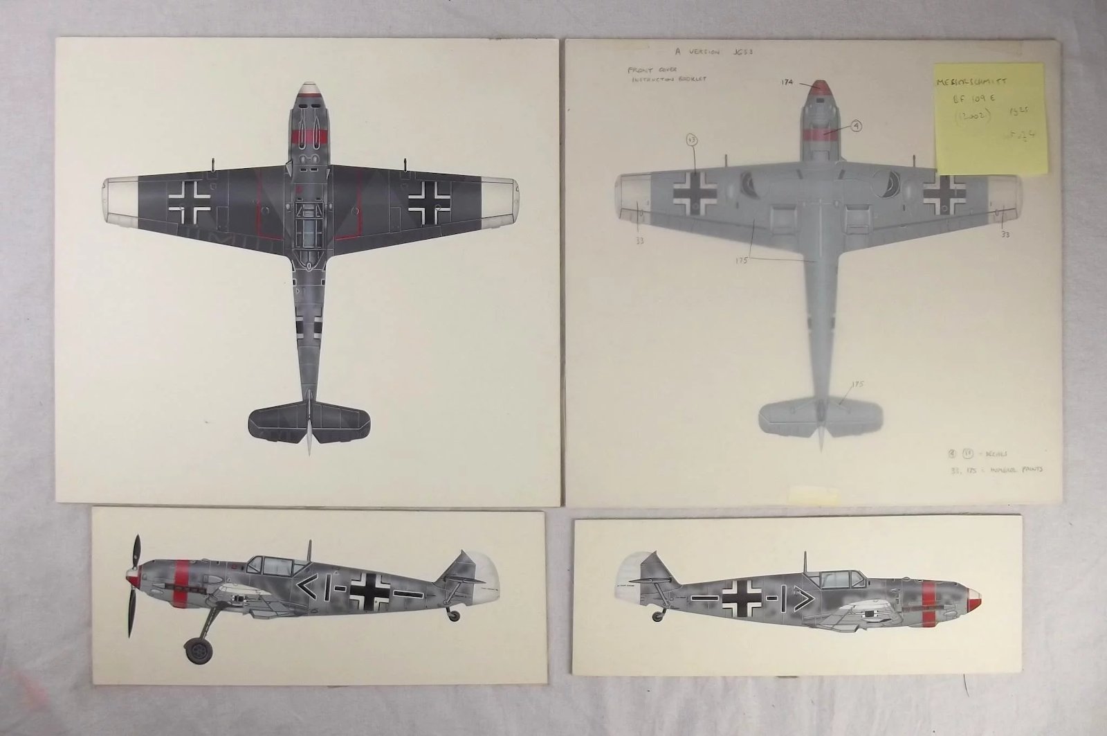 Original Set Of 4 Airfix Model 12002 Artwork 1/24 Messerschmitt BF 109E By R.L.Ward Airfix - Image 2