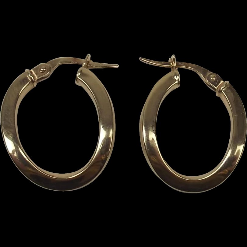 Pair Of 14ct Yellow Gold Oval Hoop Earrings