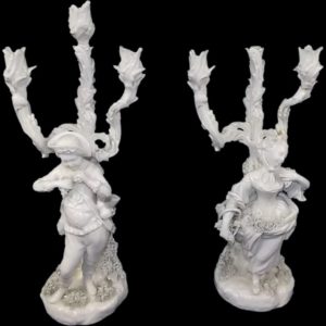 A Pair Of 19th Century Meissen Style Blanc De Chine Figural Candelabra