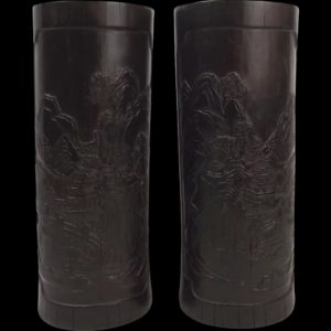 Pair Of 20th Century Oriental Bamboo Brush Pots