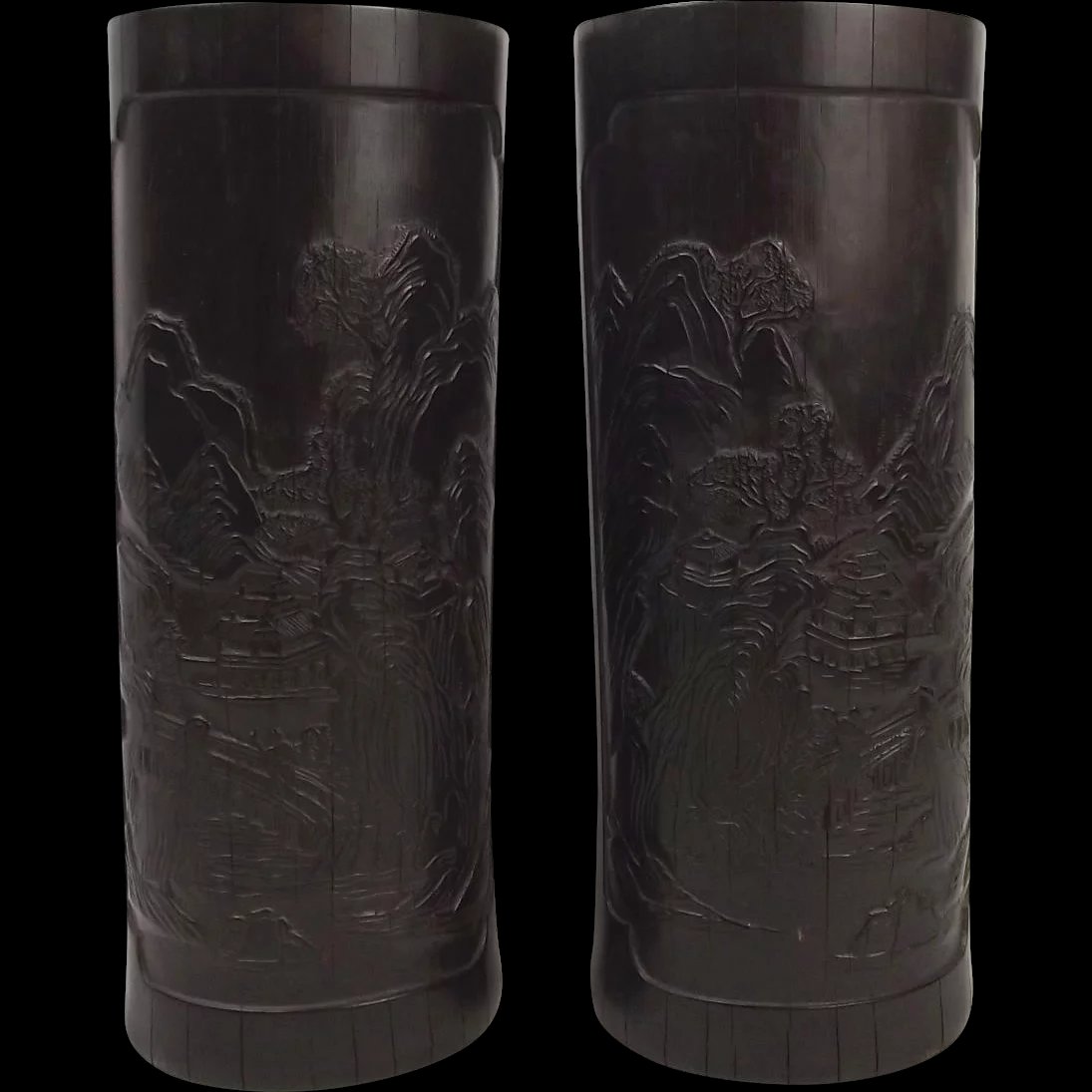 Pair Of 20th Century Oriental Bamboo Brush Pots