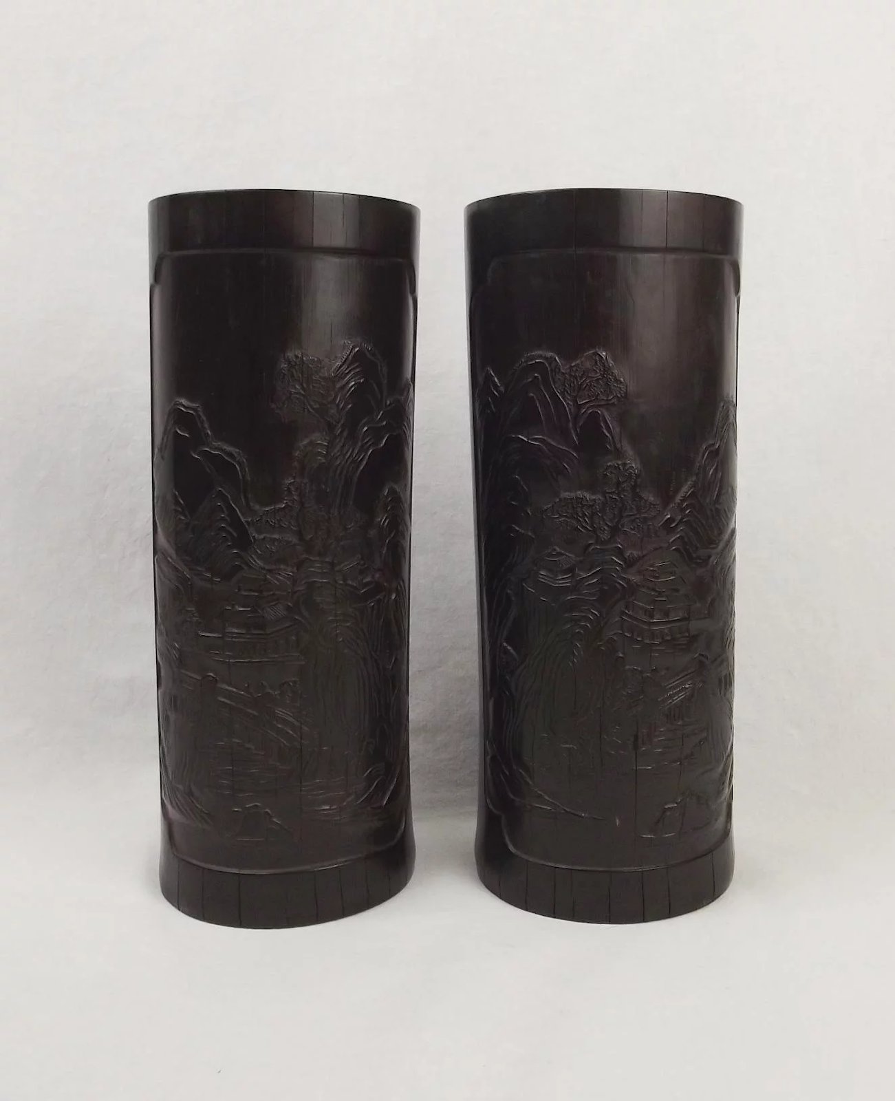 Pair Of 20th Century Oriental Bamboo Brush Pots - Image 2