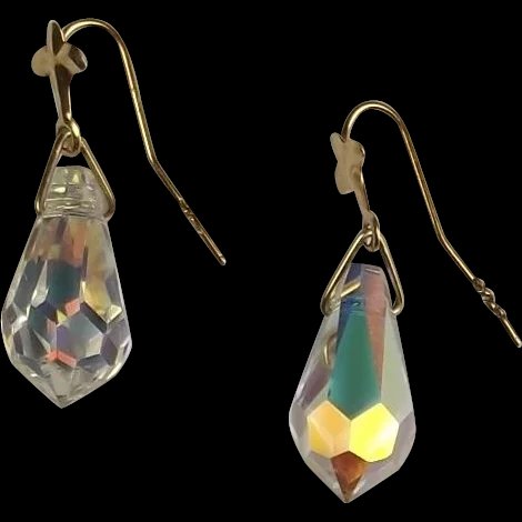 Pair Of 9ct Yellow Gold Crystal Drop Earrings