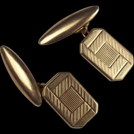 Pair Of 9ct Yellow Gold Etched Cufflinks