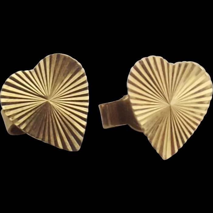 Pair Of 9ct Yellow Gold Love-Heart Stud Earrings