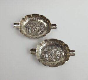Pair Of Adolph Barsach Davis Small Silver Ashtrays c1927