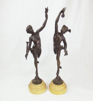 Pair Of Bronze Statues Depicting Greek Gods Hermes & Nike