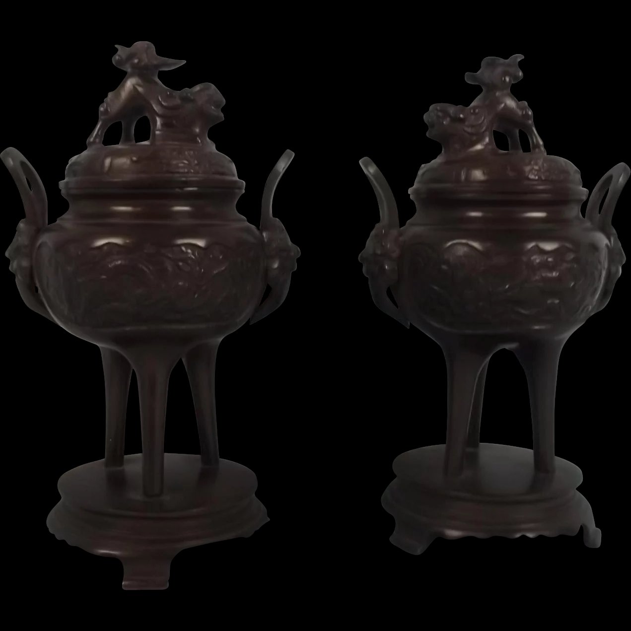 Pair Of Early 20th Century Chinese Bronze Censors