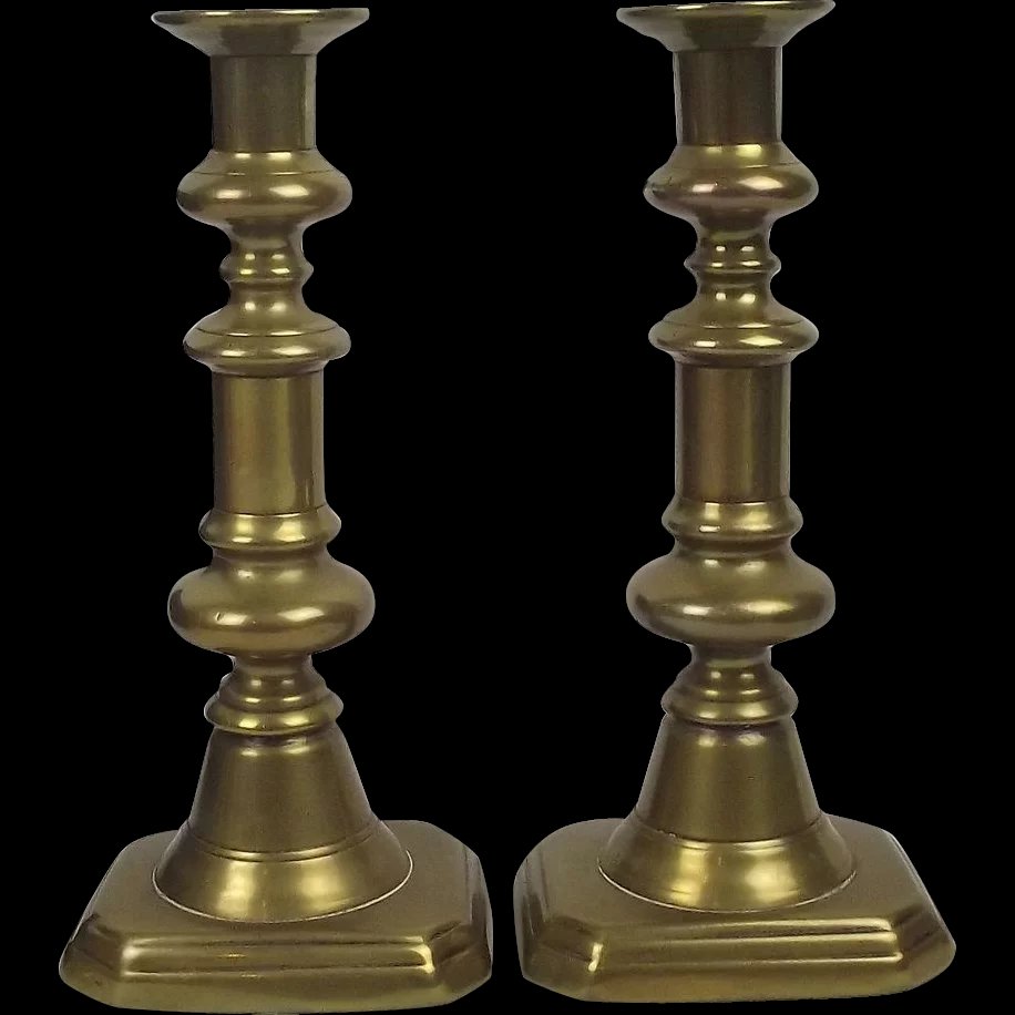 Pair Of Georgian Spun Brass Ejector Candlesticks