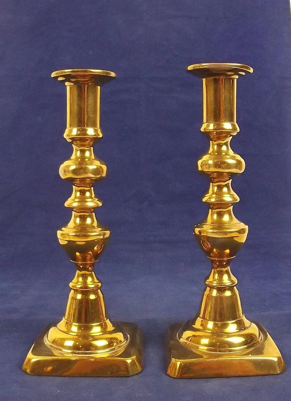 Pair Of Georgian Turned Brass Ejector Candlesticks #3 - Image 2