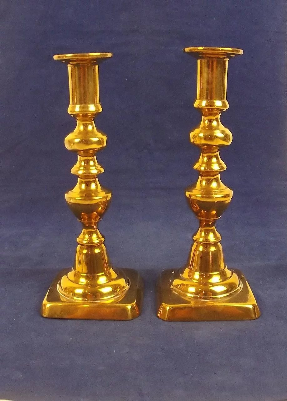 Pair Of Georgian Turned Brass Ejector Candlesticks #3 - Image 3