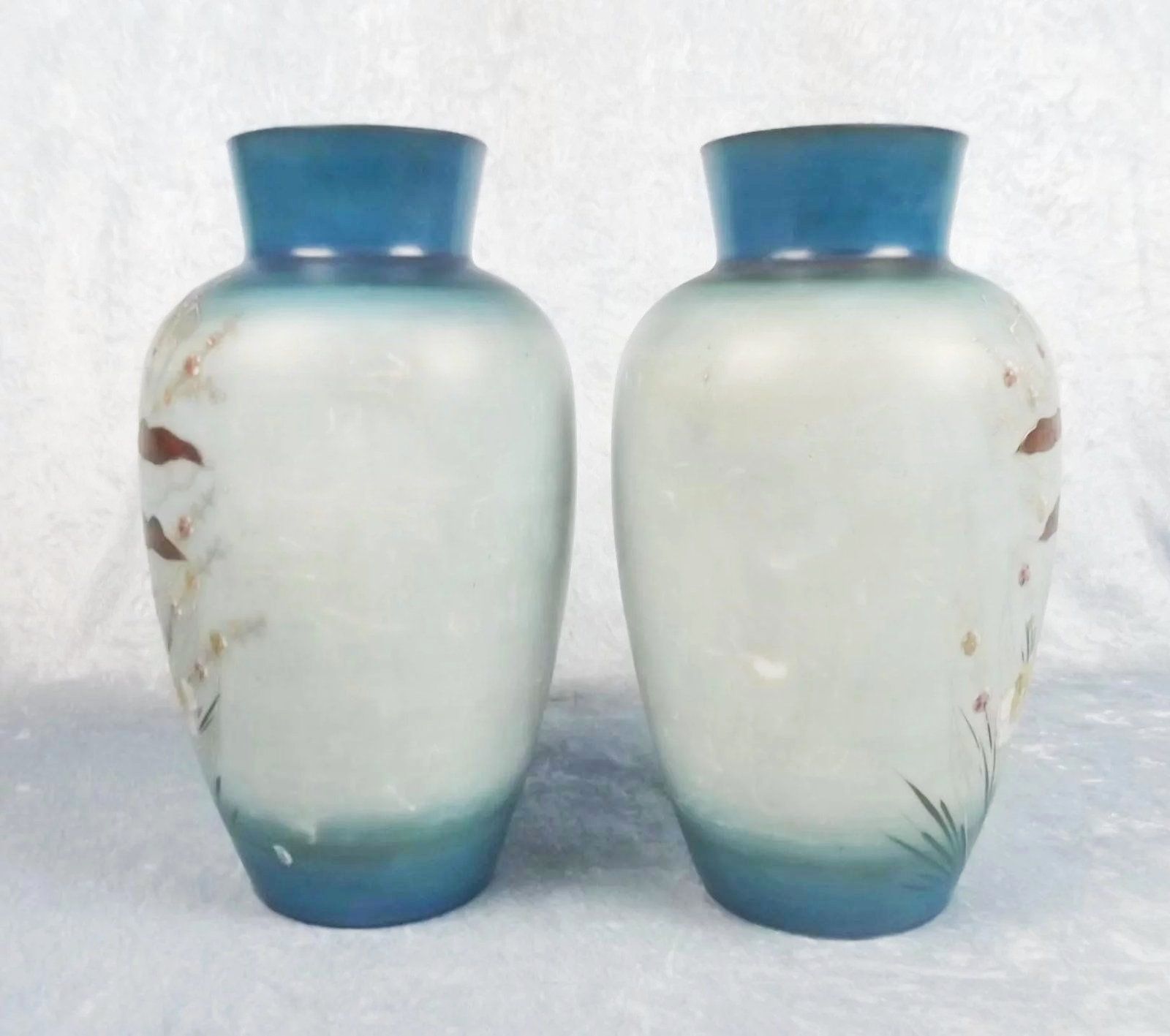 Pair Of Large Victorian Painted Glass Vases - Image 2