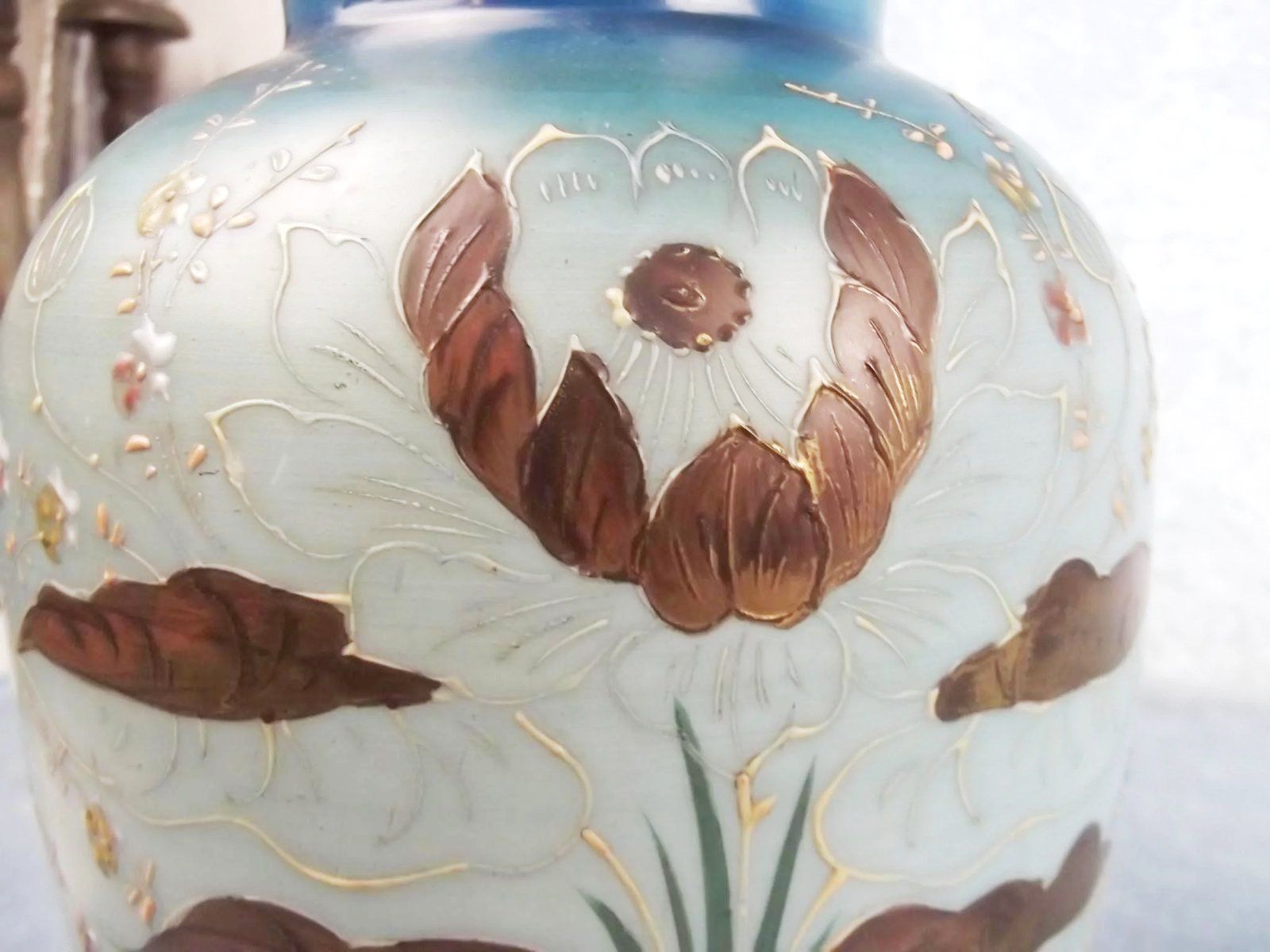 Pair Of Large Victorian Painted Glass Vases - Image 7