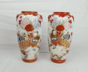 Pair Of Meiji Period Japanese Kutani Vases