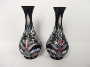 Pair Of Moorcroft Snakeshead Pattern Tube Lined Vases By Rachael Bishop
