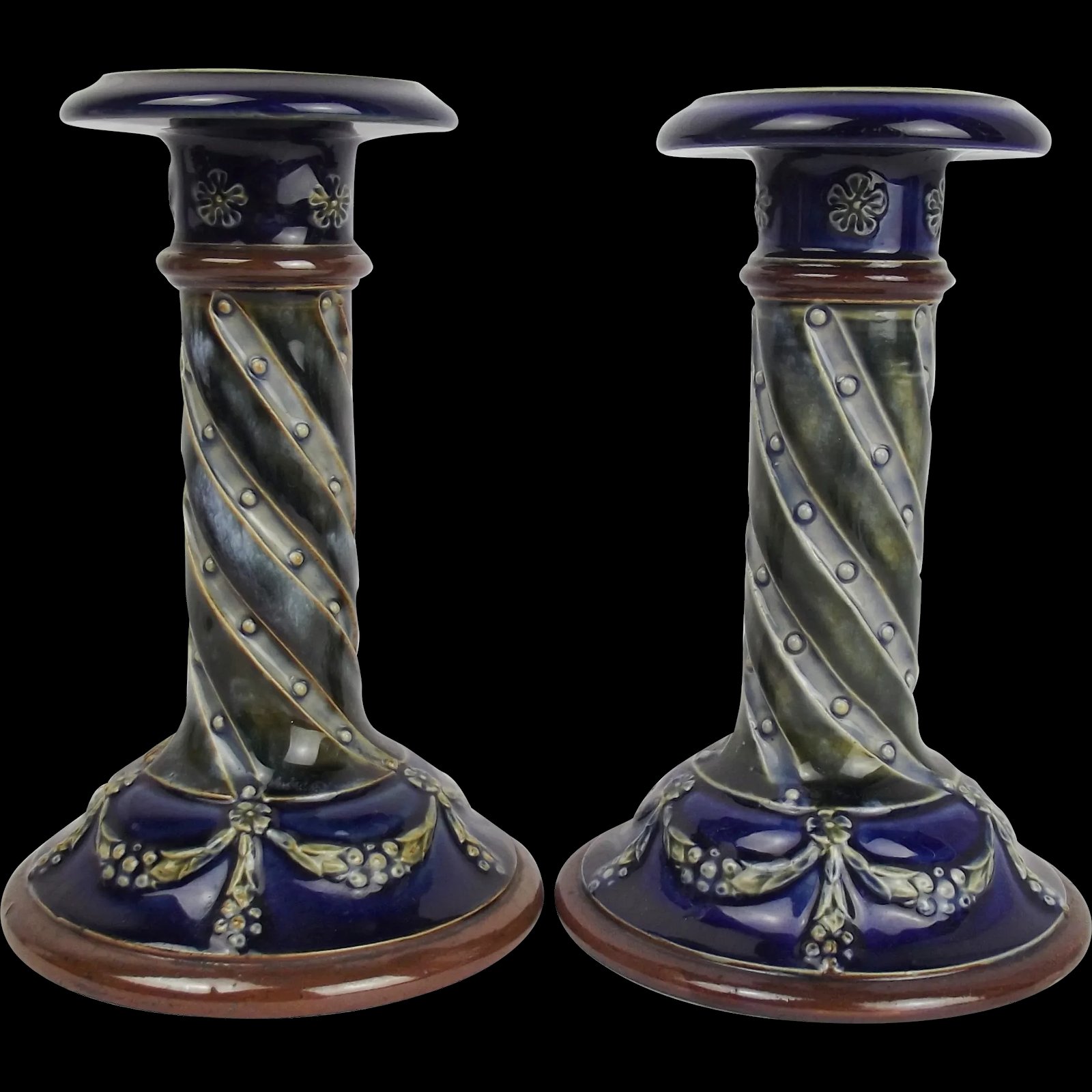 Pair Of Royal Doulton Stoneware Candlesticks