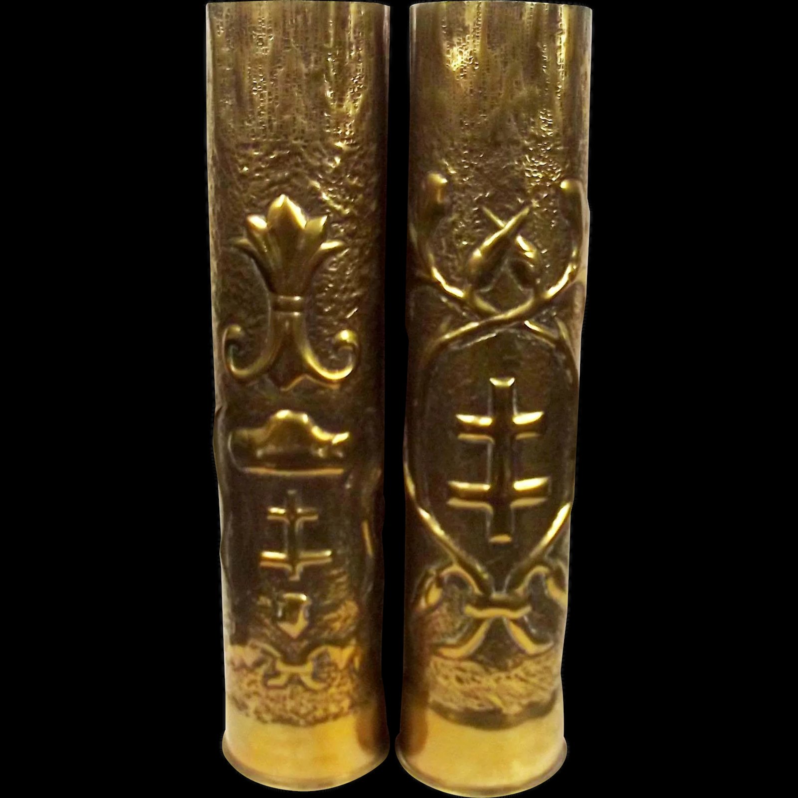 Pair Of Slovakian WW1 Era Brass Trench Art Shell Cases – Site Le Mans, France