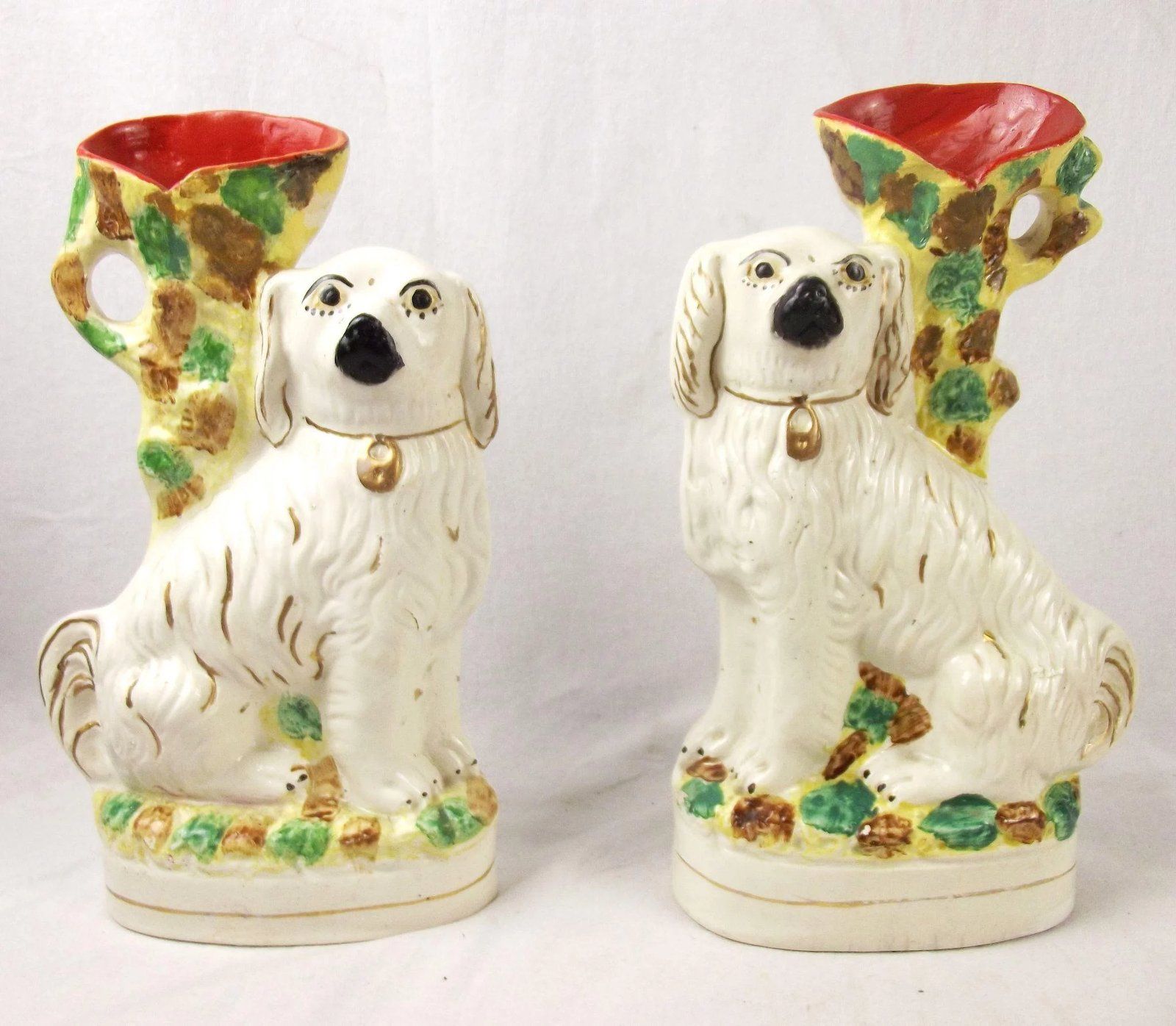 Pair Of Staffordshire Spaniel Dog Spill Vases