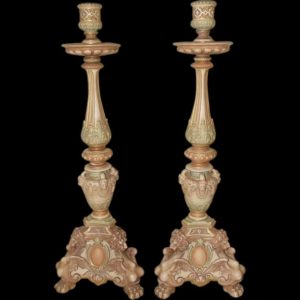 Pair Of Victorian 1895 Royal Worcester Renaissance Style Candlesticks