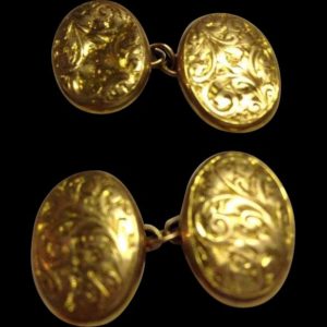 Pair Of Vintage 9ct Gold Oval Engraved Cufflinks