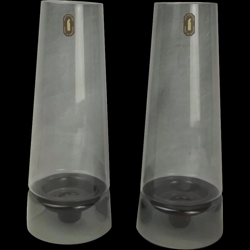 Pair Of Whitefriars Glass Candle Holders