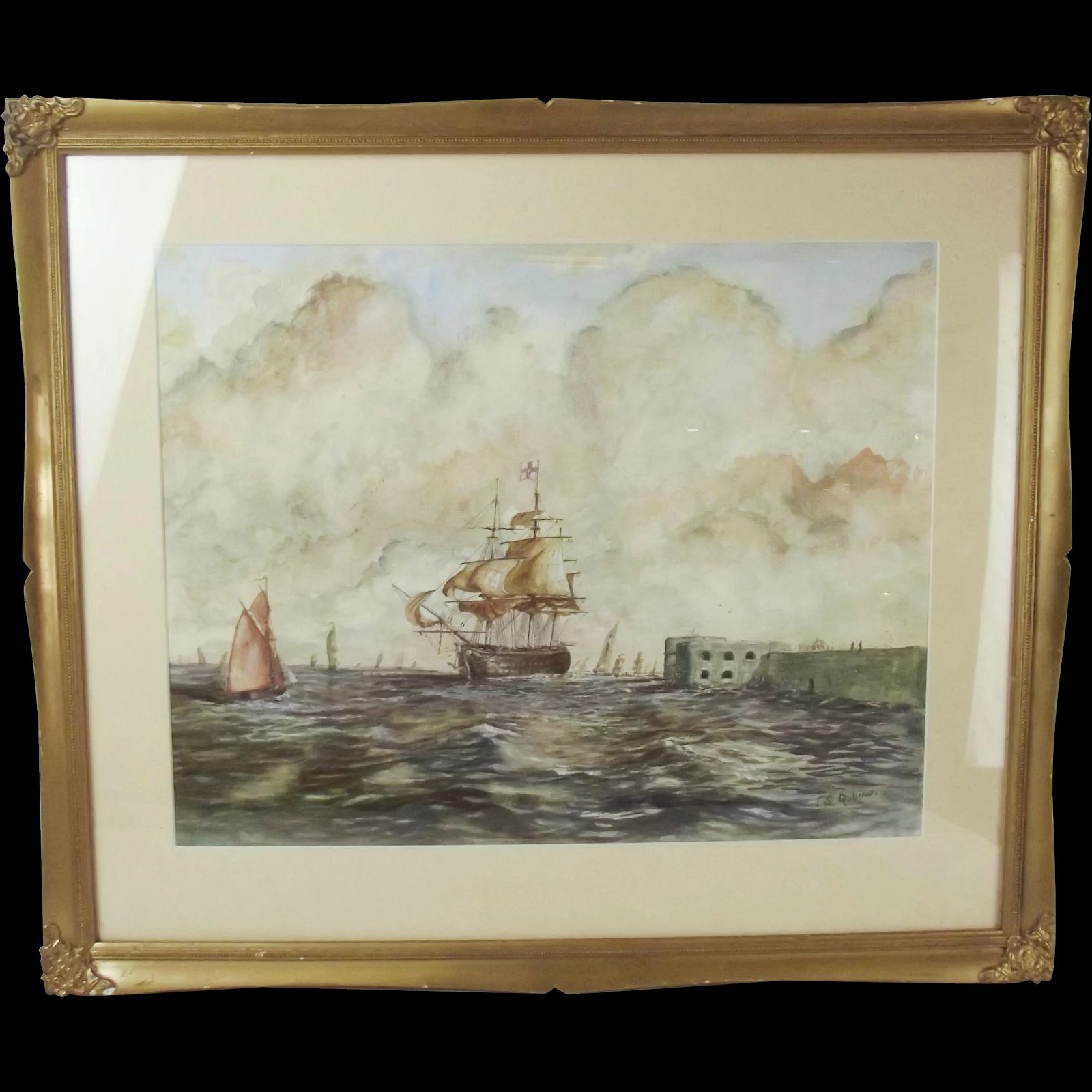 Portsmouth Harbour Maritime Watercolour By Thomas Sewell Robins