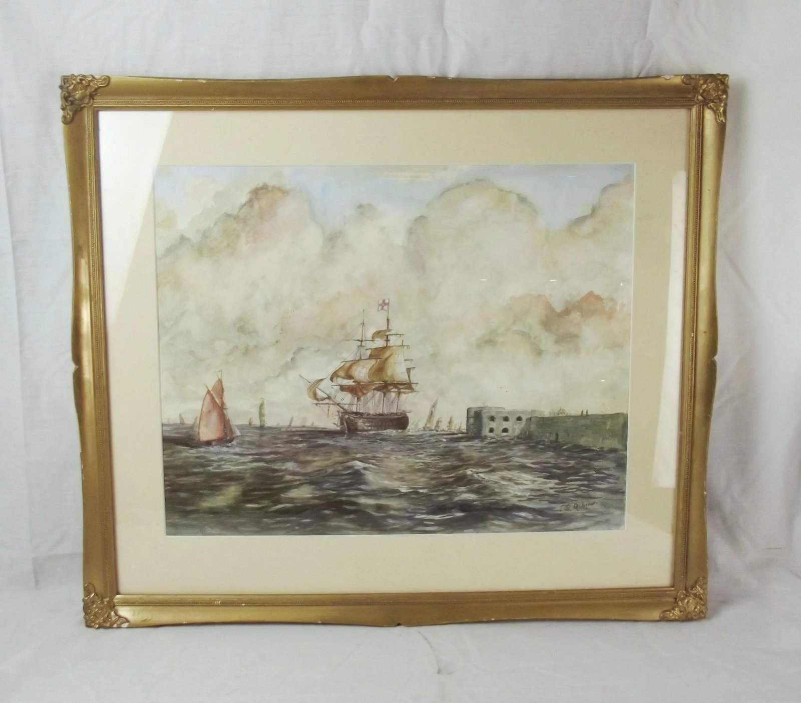 Portsmouth Harbour Maritime Watercolour By Thomas Sewell Robins - Image 2