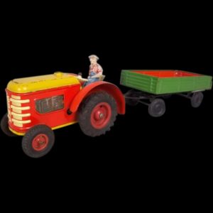 Pre-1945 German GAMA Tinplate Clockwork Tractor and Trailer GWO