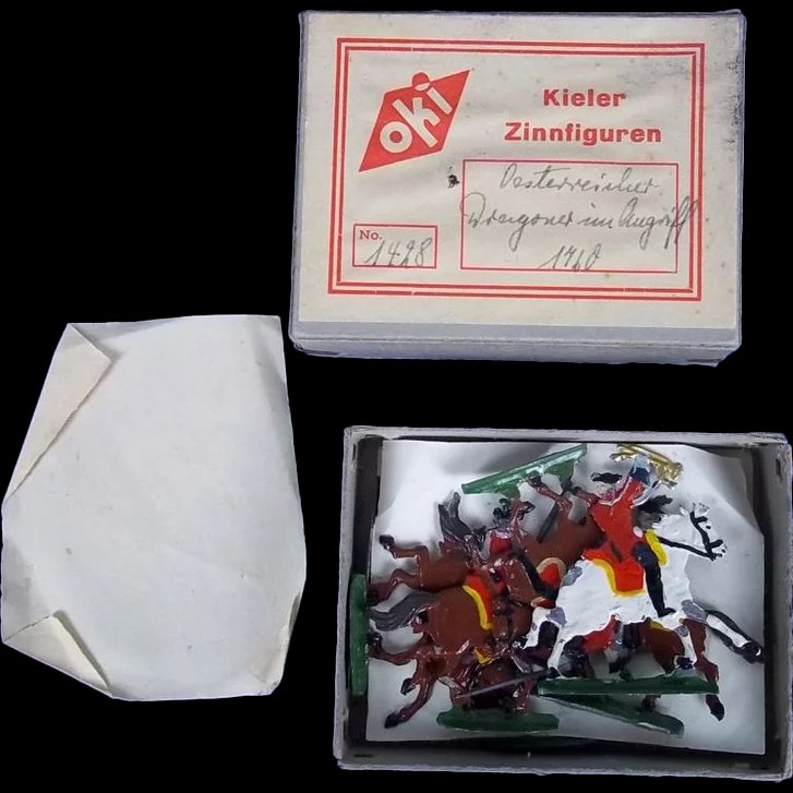 Pre War German Oki Kieler Zinnfiguren Tin Flats ~ Austrians Dragoons in Attack
