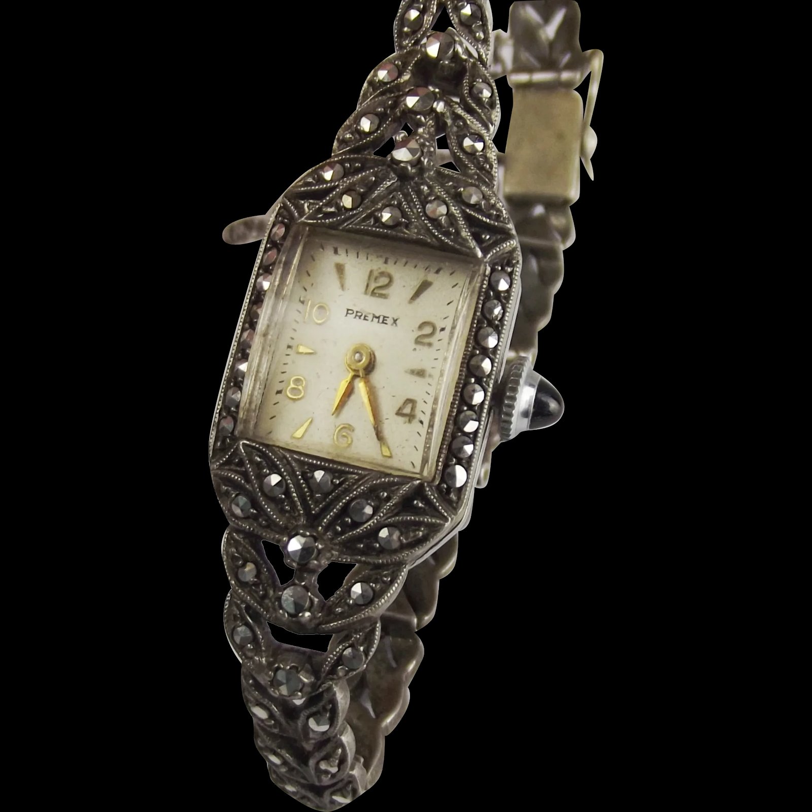 Premex White Metal & Marcasite Cocktail Wristwatch