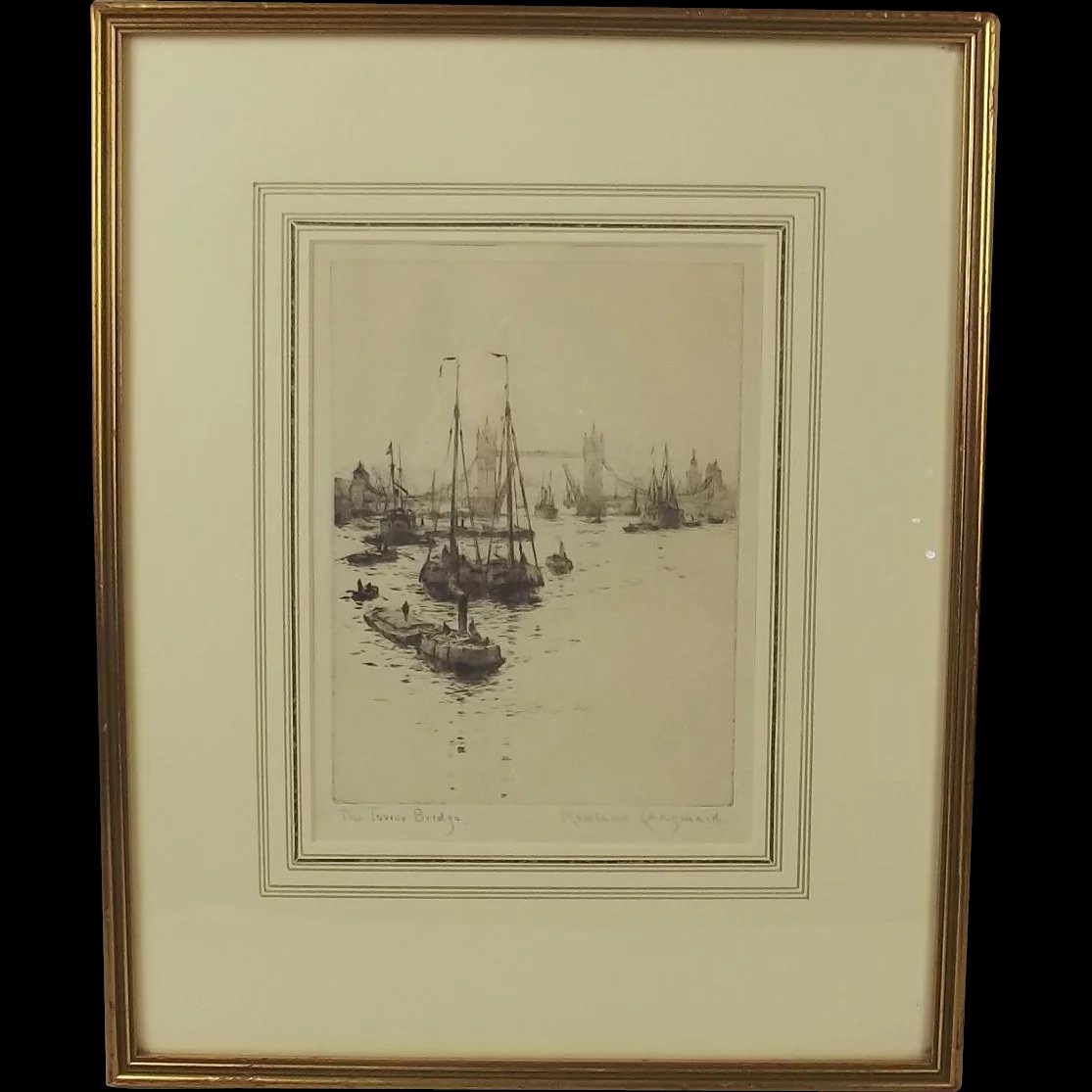 Rowland Langmaid Signed & Framed Etching Of Tower Bridge