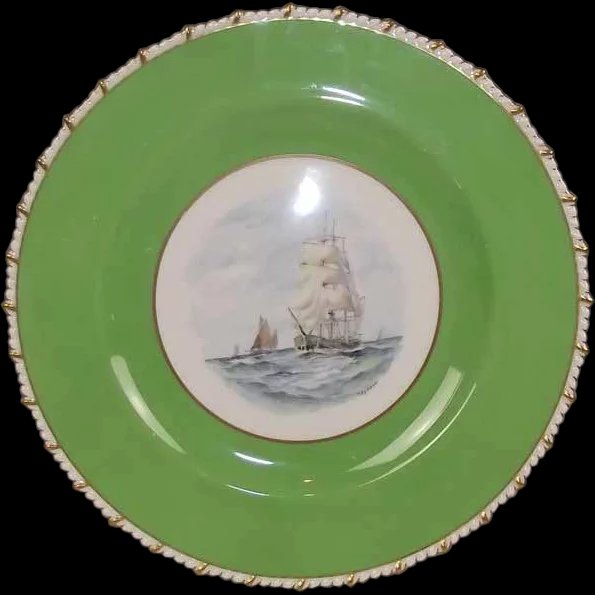 Royal Crown Derby Sailing Ship Cabinet Plate By W. E. J. Dean