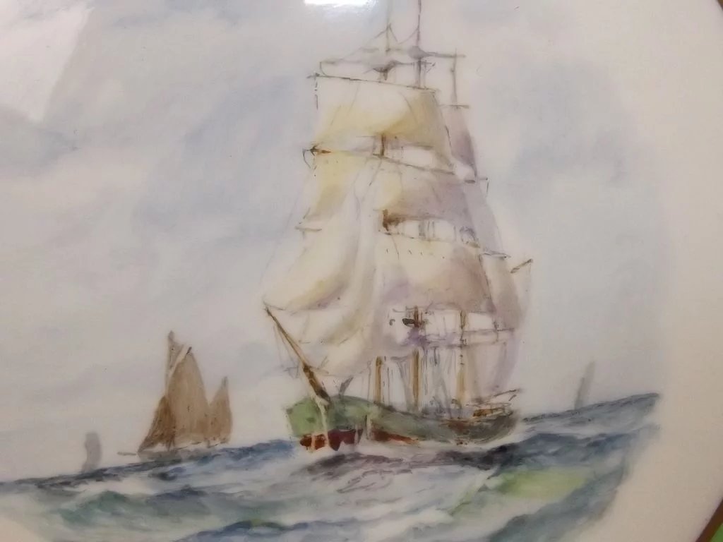 Royal Crown Derby Sailing Ship Cabinet Plate By W. E. J. Dean - Image 4