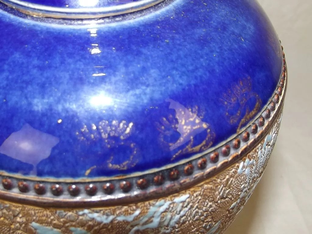 Royal Doulton Slaters Patent Large Vase In Gold & Blue 1897-1902 - Image 7