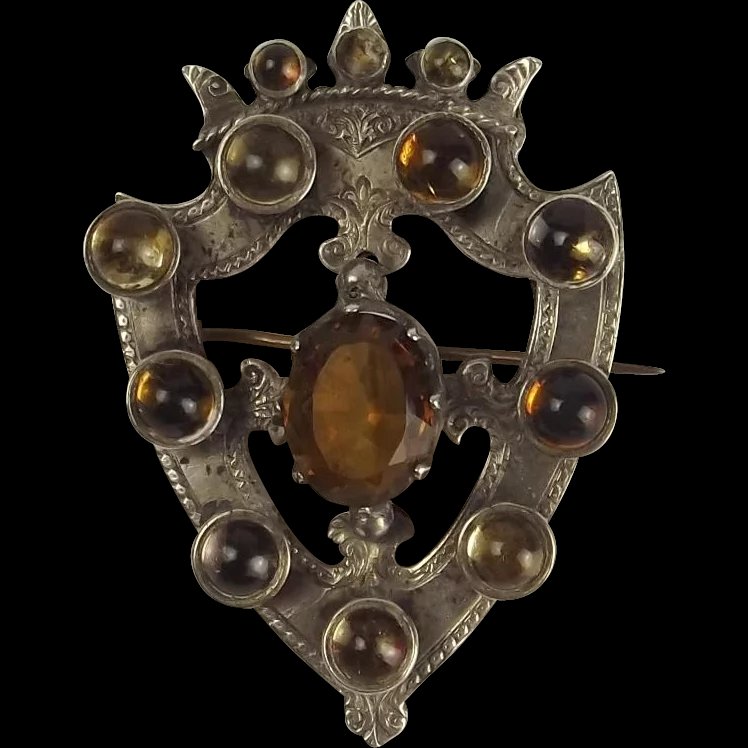 Scottish Silver & Citrine Brooch c1866