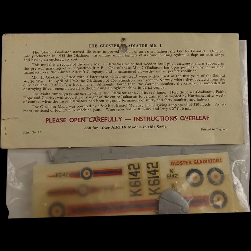 Sealed Airfix 1/72nd Scale Series 1 Gladiator Mk1 Type 3 Bagged Kit 1963