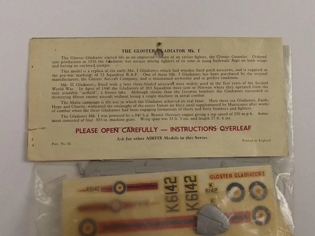 Sealed Airfix 1/72nd Scale Series 1 Gladiator Mk1 Type 3 Bagged Kit 1963 - Image 2