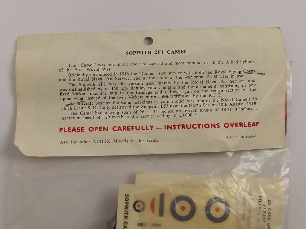Sealed Airfix 1/72nd Scale Series 1 Sopwith Camel Type 1 Bagged Kit 1957 - Image 6