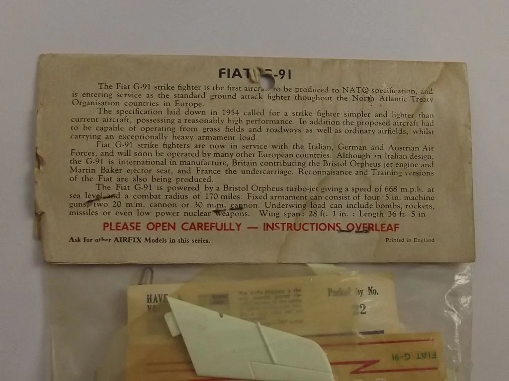 Sealed Airfix 1/72nd Scale Series 1 Fiat G91 Type 2 Bagged Kit 1959 - Image 6