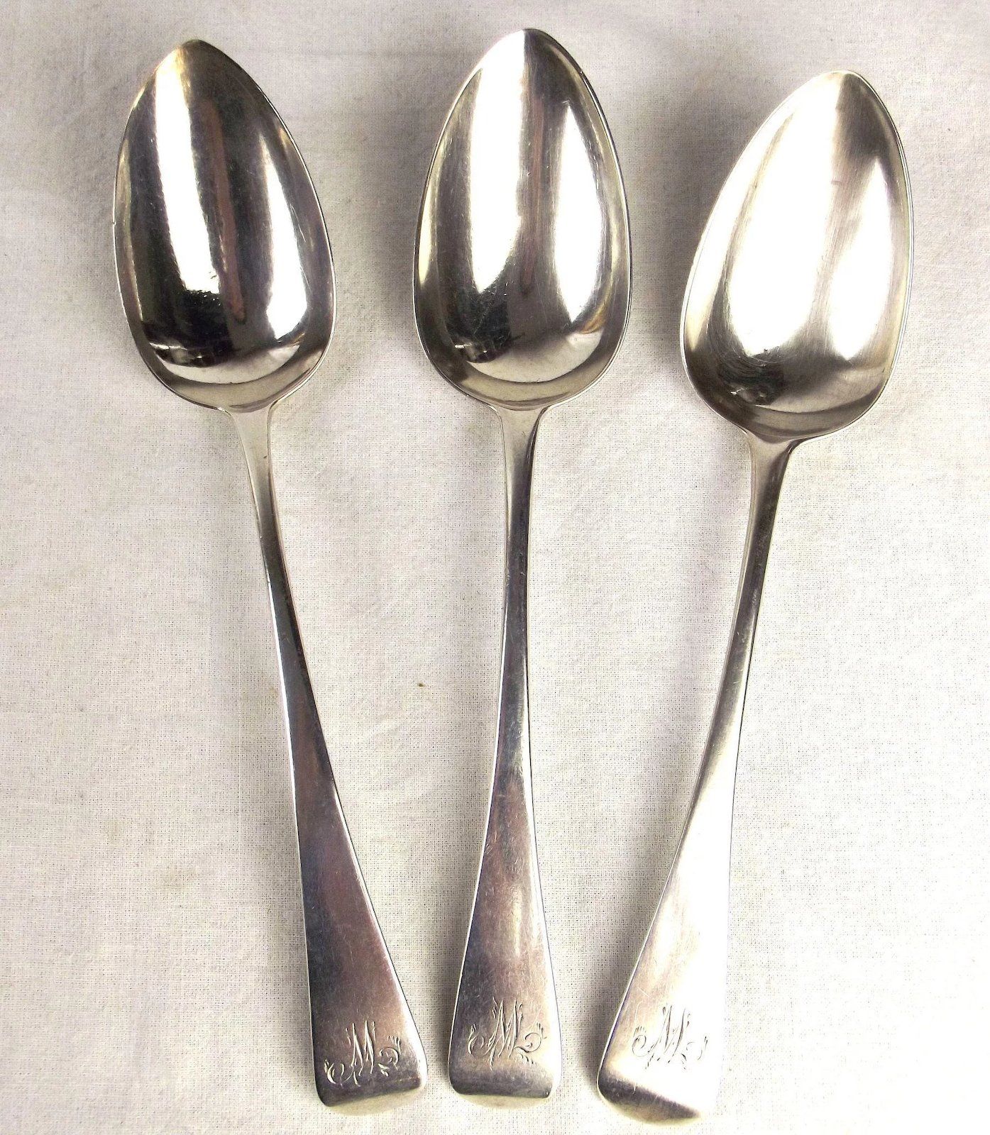 Set Of 3 Monogrammed Georgian Silver Spoons