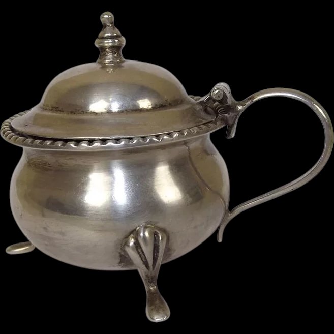 Silver Mustard Pot With Hinge Cover, 98.4 g