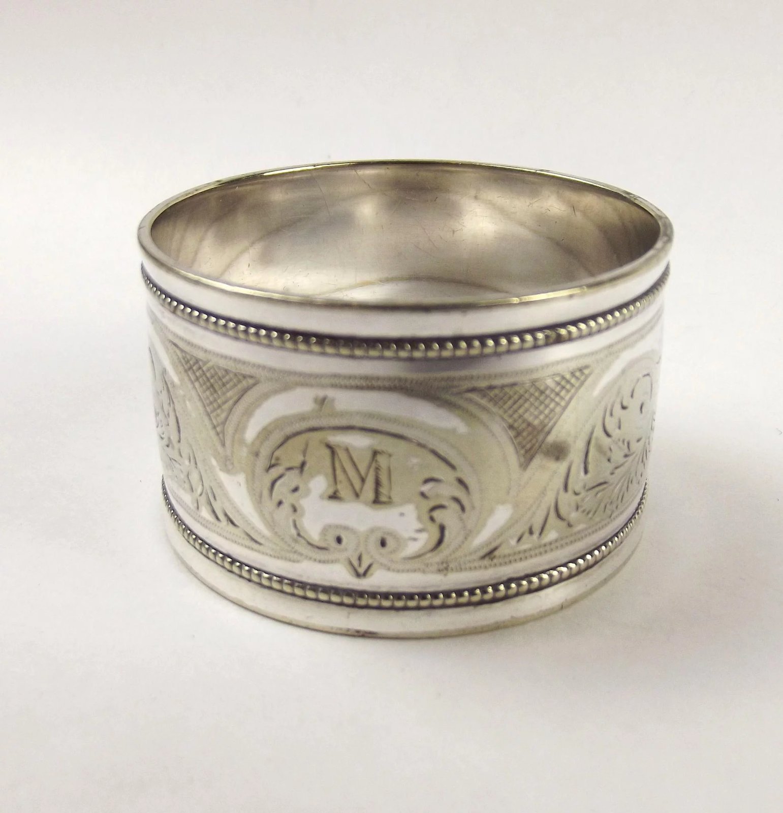 European 'M' Monogram Silver Napkin Ring - Image 3