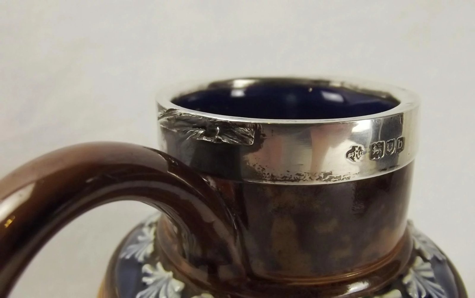 Silver Rimmed Doulton Lambeth Stoneware Pottery Jug c1897 - Image 6