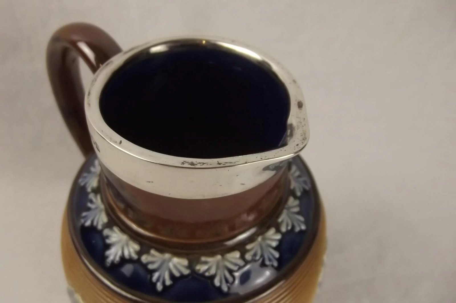 Silver Rimmed Doulton Lambeth Stoneware Pottery Jug c1897 - Image 9
