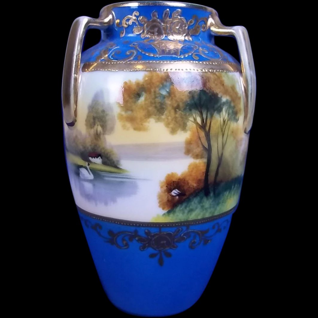Small Cornflower Blue Hand Painted Tyg Vase by Noritake