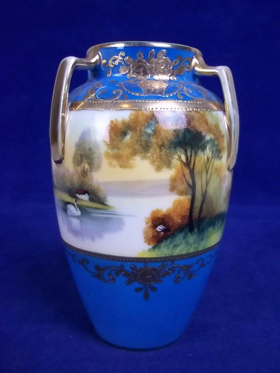 Small Cornflower Blue Hand Painted Tyg Vase by Noritake - Image 2
