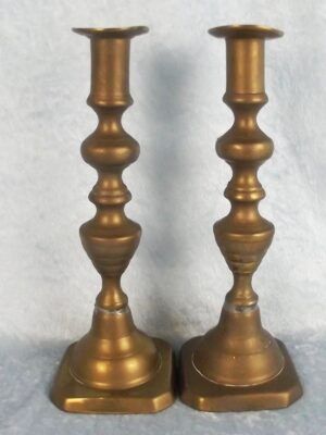 Small Pair Of 19th Century Brass Ejector Candlestick #5