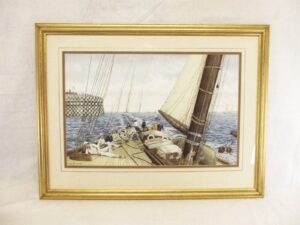 Superb Watercolour Of The Deck Of The Racing Schooner Westward 1934 By Colin Baxter