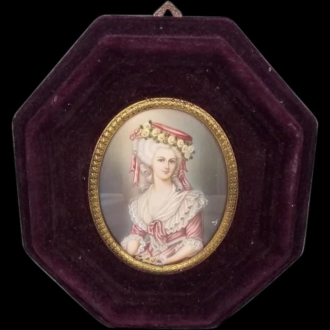 Very Fine Miniature Portrait Of Maria Luisa of Savoy, c1830